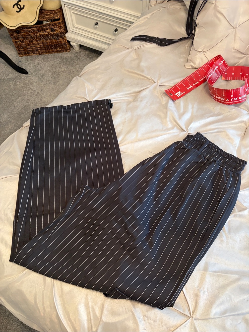 Black Pinstripe Elastic Waist cargo pants